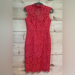 Vince Camuto Coral Lace Overlay Knee Length Sleeveless Cocktail Dress. Sz 2